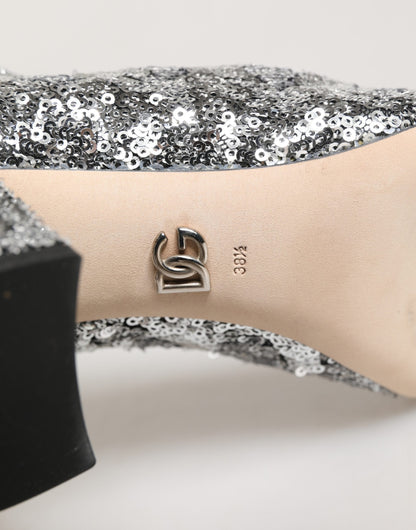 Dolce & Gabbana Silver Sequined Short Boots