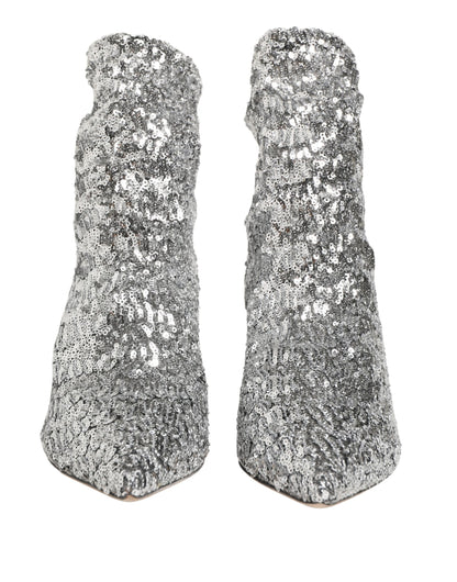Dolce & Gabbana Silver Sequined Short Boots