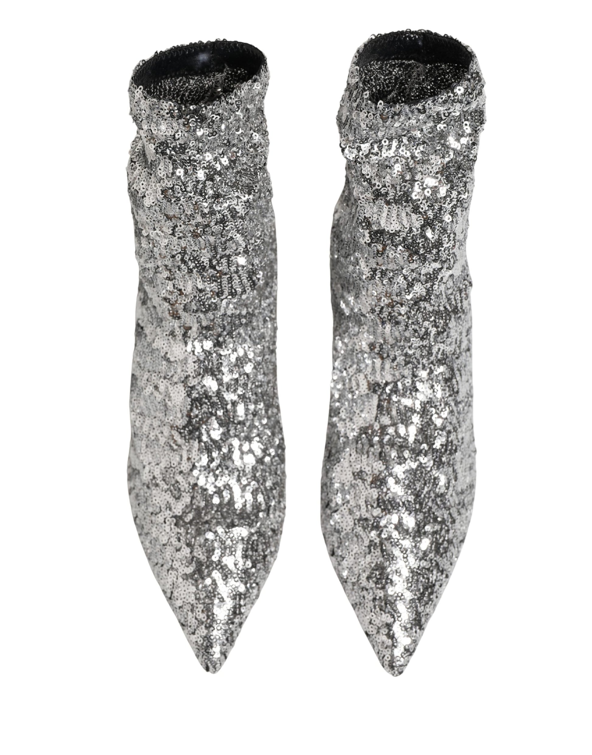 Dolce & Gabbana Silver Sequined Short Boots