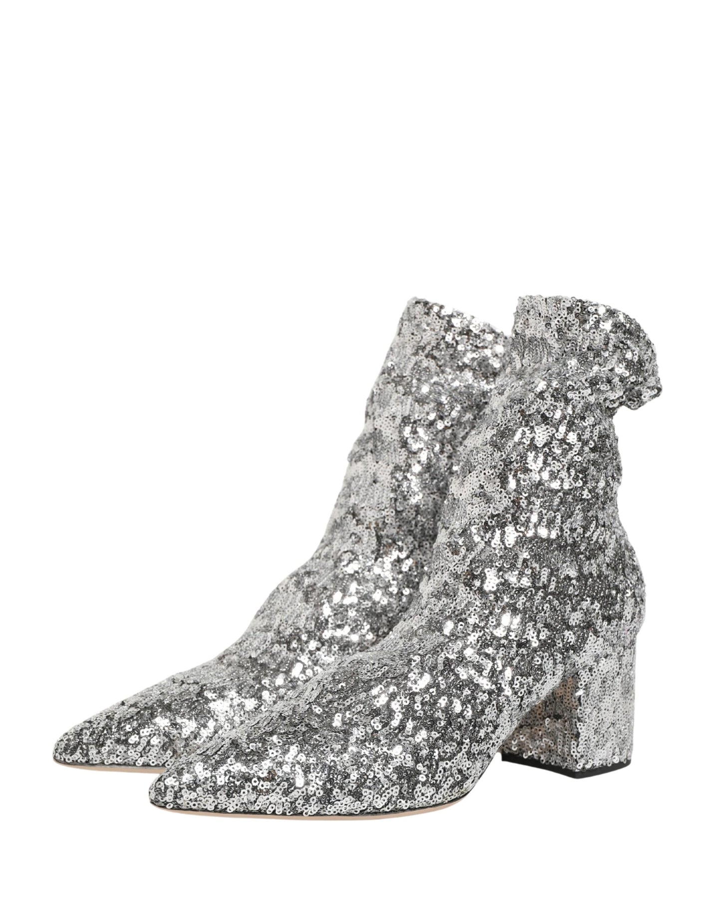 Dolce & Gabbana Silver Sequined Short Boots