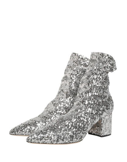 Dolce & Gabbana Silver Sequined Short Boots