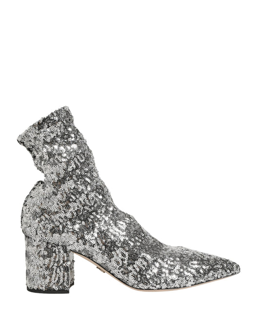 Dolce & Gabbana Silver Sequined Short Boots