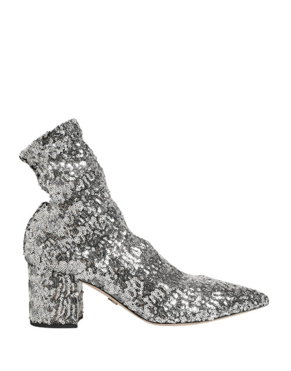 Dolce & Gabbana Silver Sequined Short Boots