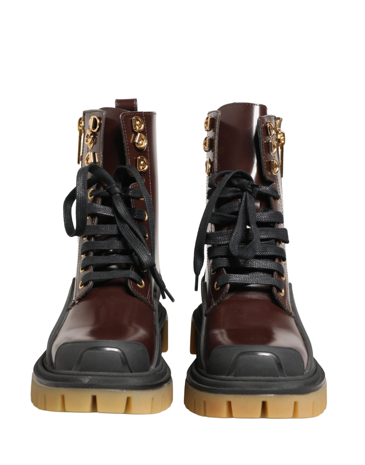 Dolce & Gabbana Maroon Leather Lace Up Biker Boots Shoes