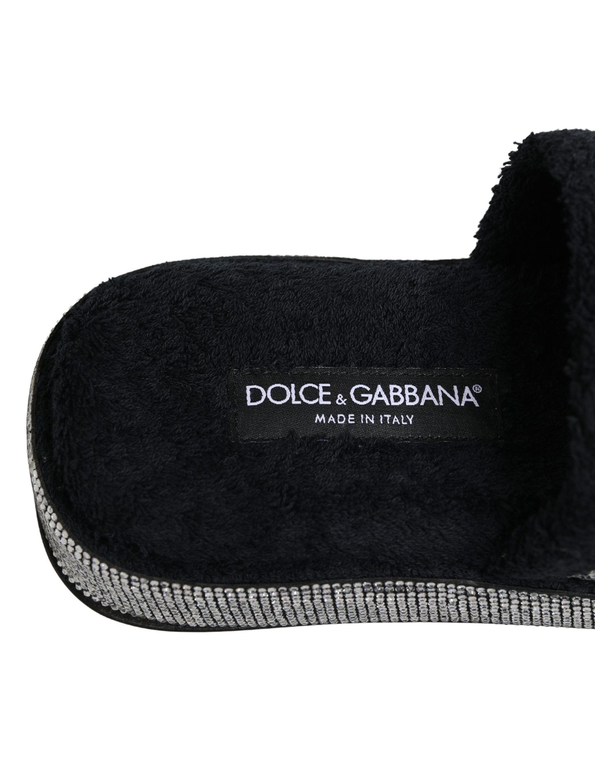 Dolce & Gabbana Black Crystal Embellished Platform Slides