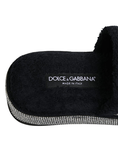 Dolce & Gabbana Black Crystal Embellished Platform Slides