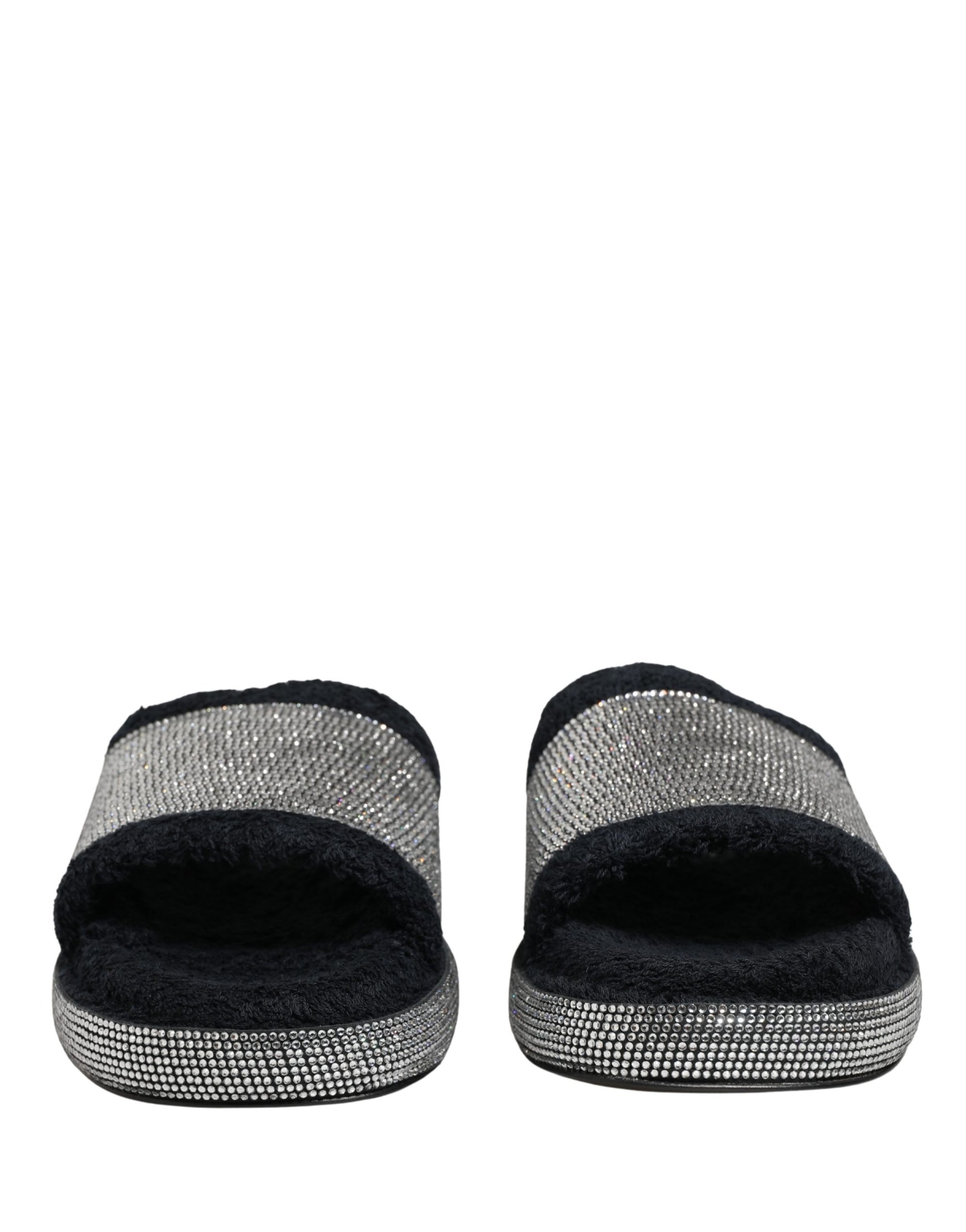 Dolce & Gabbana Black Crystal Embellished Platform Slides