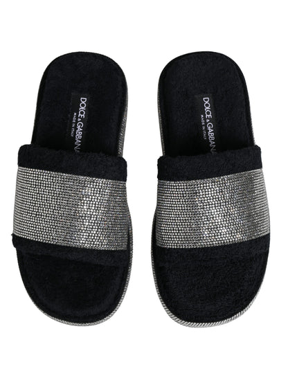 Dolce & Gabbana Black Crystal Embellished Platform Slides