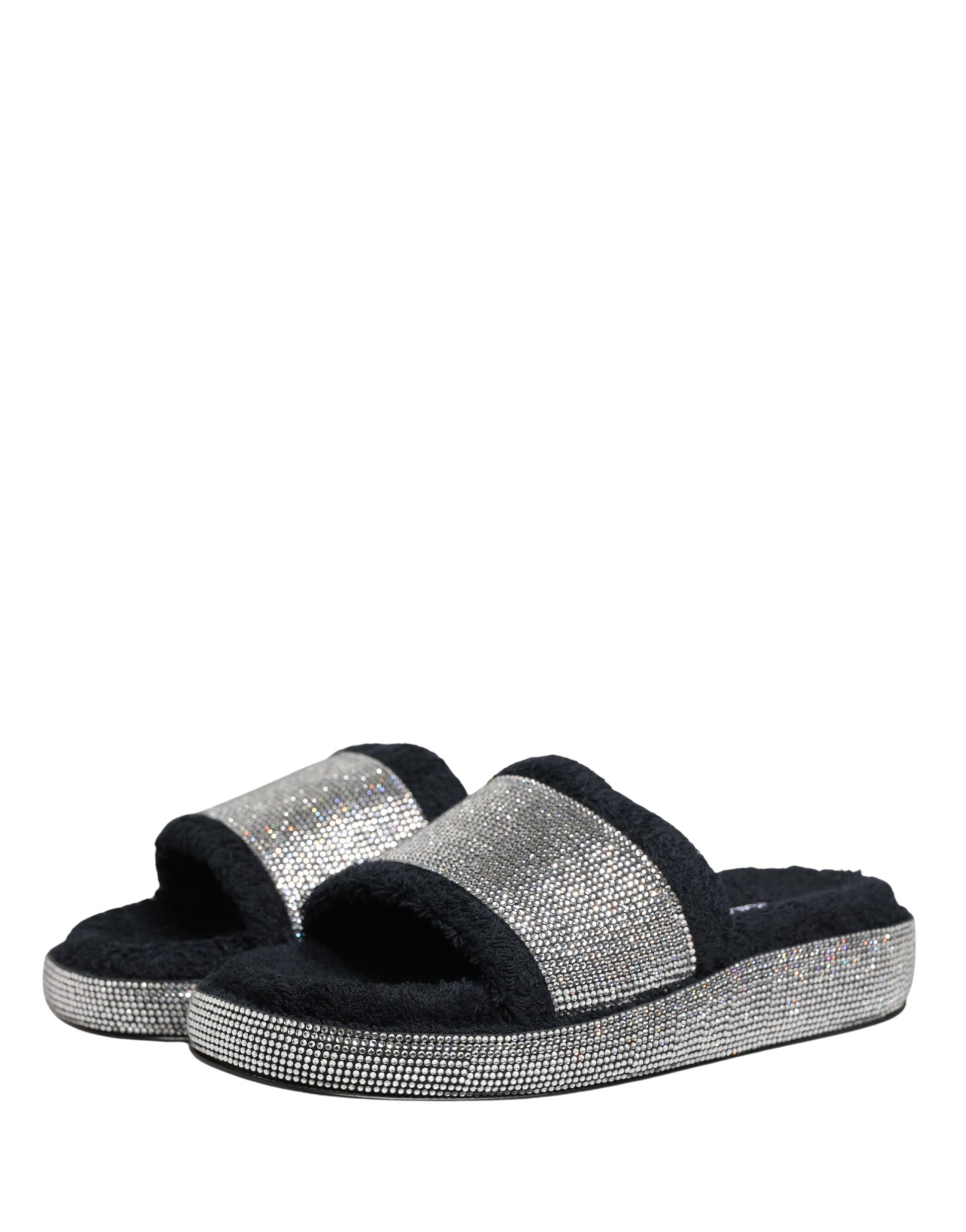 Dolce & Gabbana Black Crystal Embellished Platform Slides