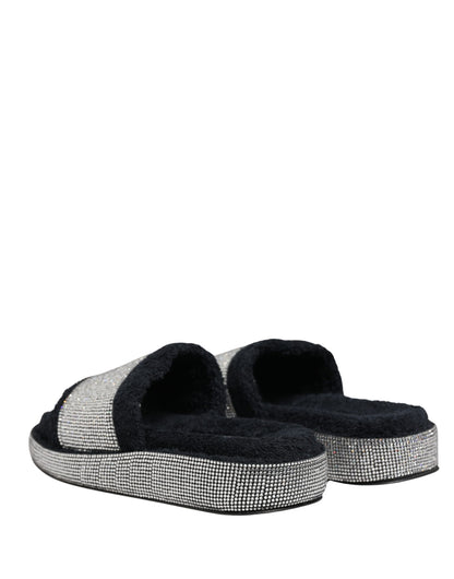 Dolce & Gabbana Black Crystal Embellished Platform Slides