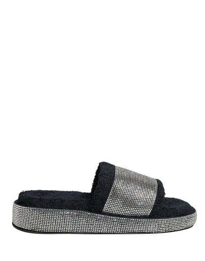 Dolce & Gabbana Black Crystal Embellished Platform Slides