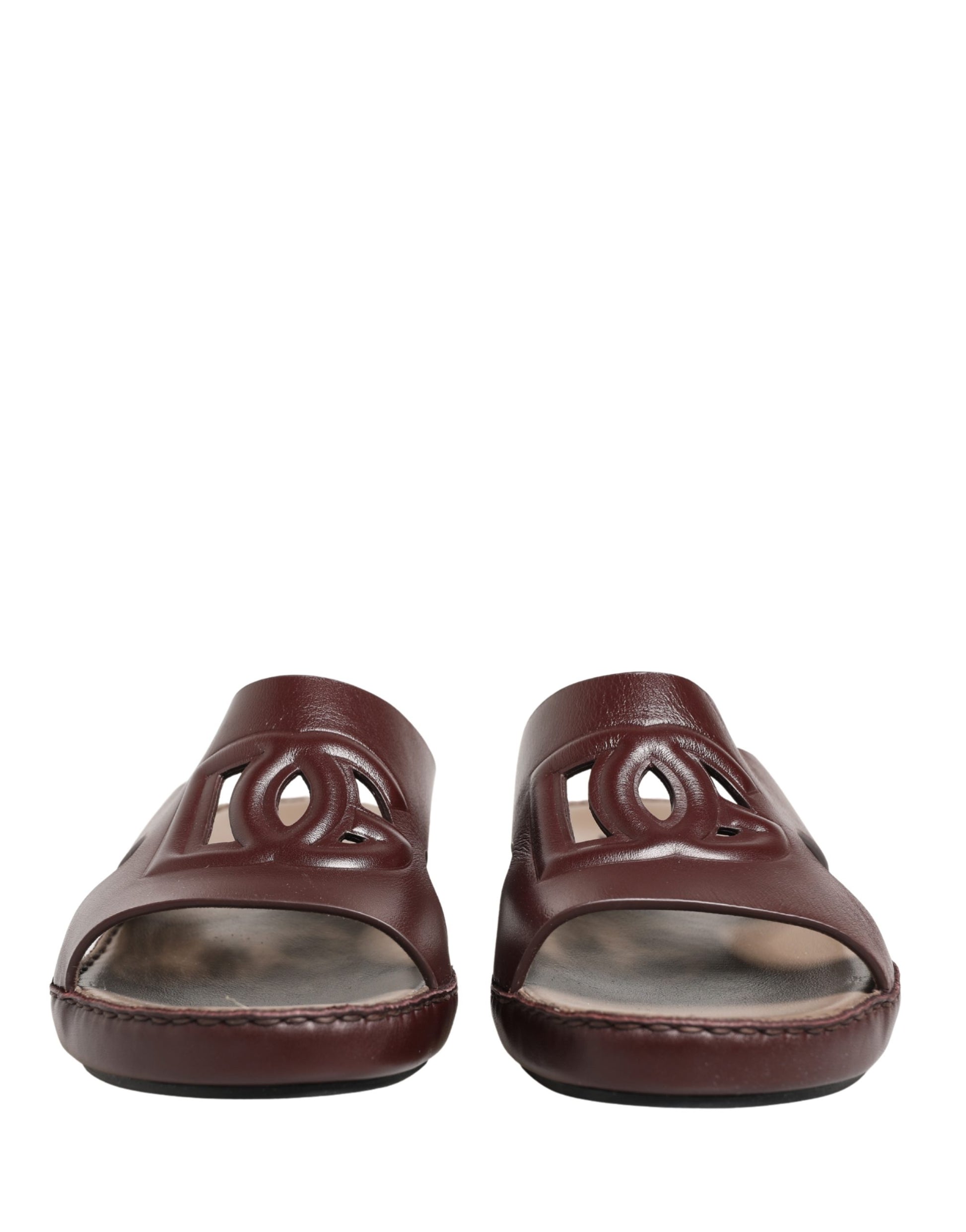 Dolce & Gabbana Maroon Leather Cutout DG Logo Sandals