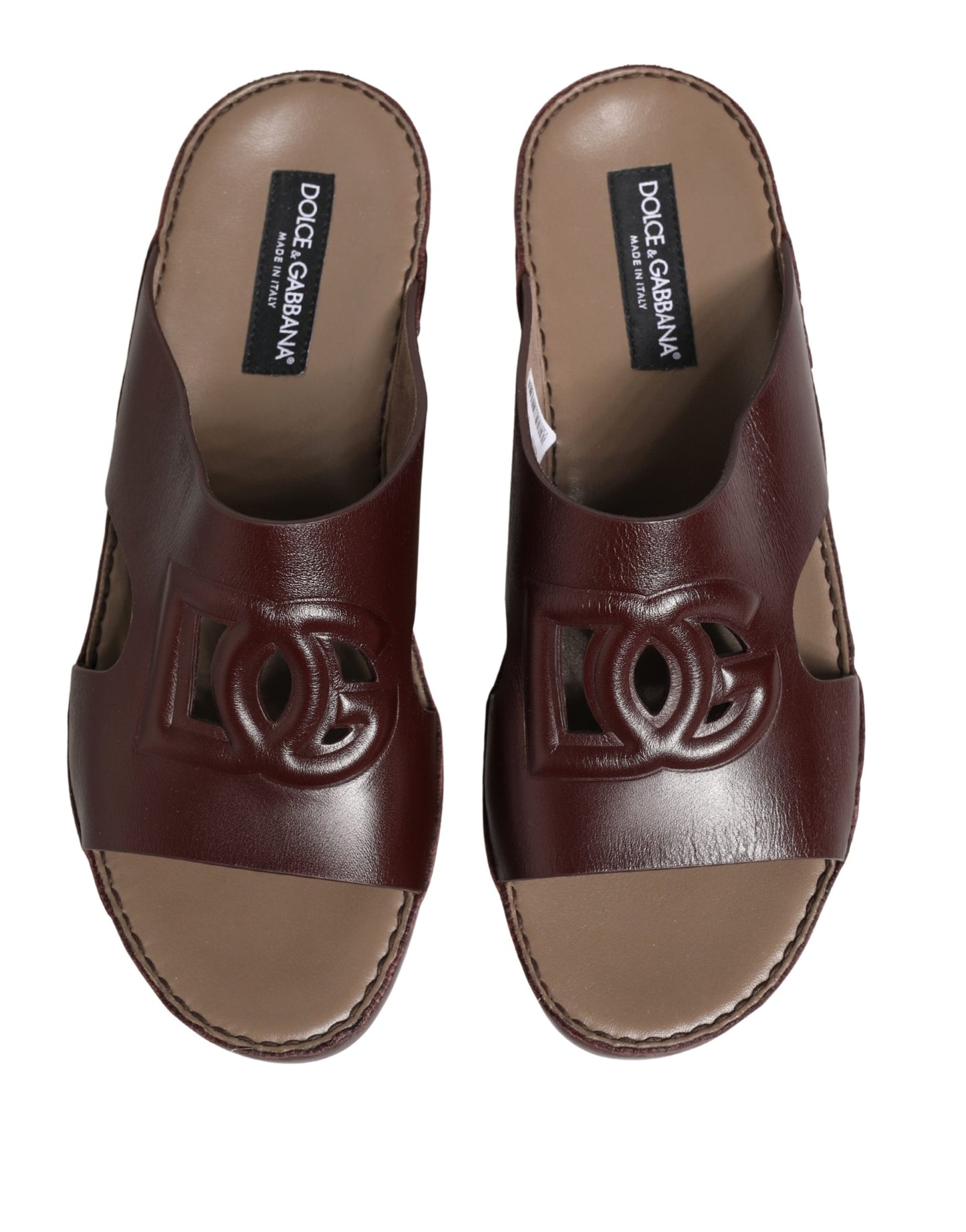Dolce & Gabbana Maroon Leather Cutout DG Logo Sandals