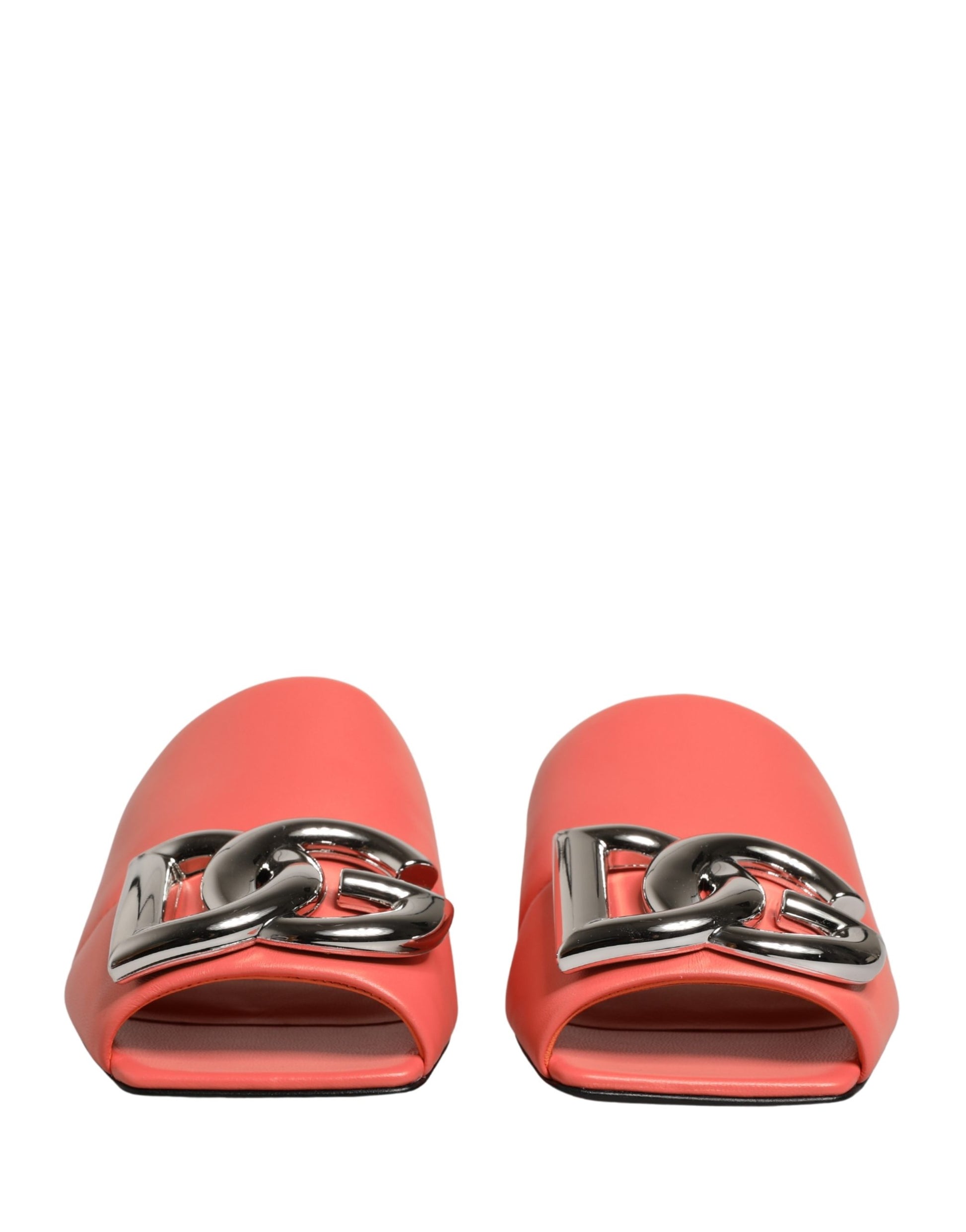 Dolce & Gabbana Orange DG Logo Leather Flats Sandals