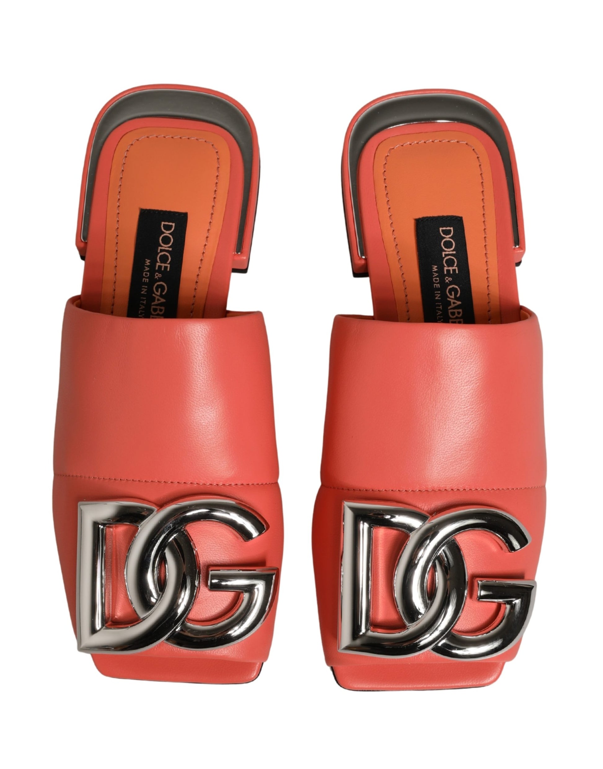 Dolce & Gabbana Orange DG Logo Leather Flats Sandals