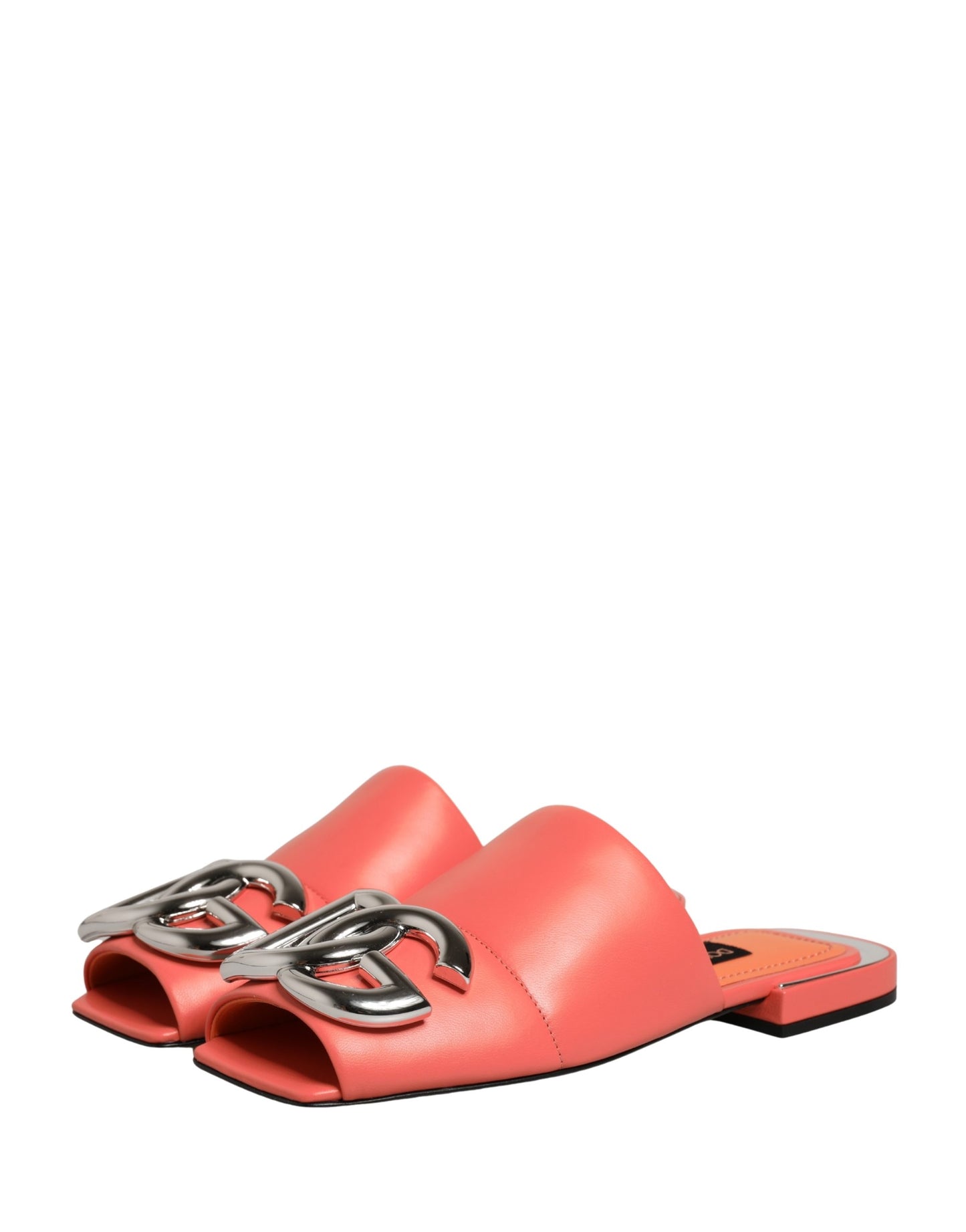 Dolce & Gabbana Orange DG Logo Leather Flats Sandals