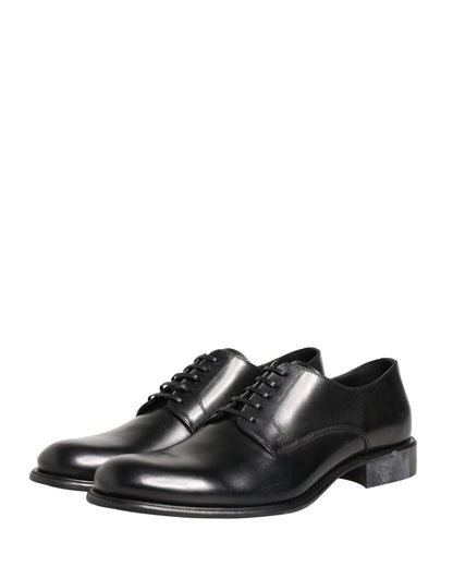 Dolce & Gabbana Black Calfskin Leather Derby Men Dress Shoes