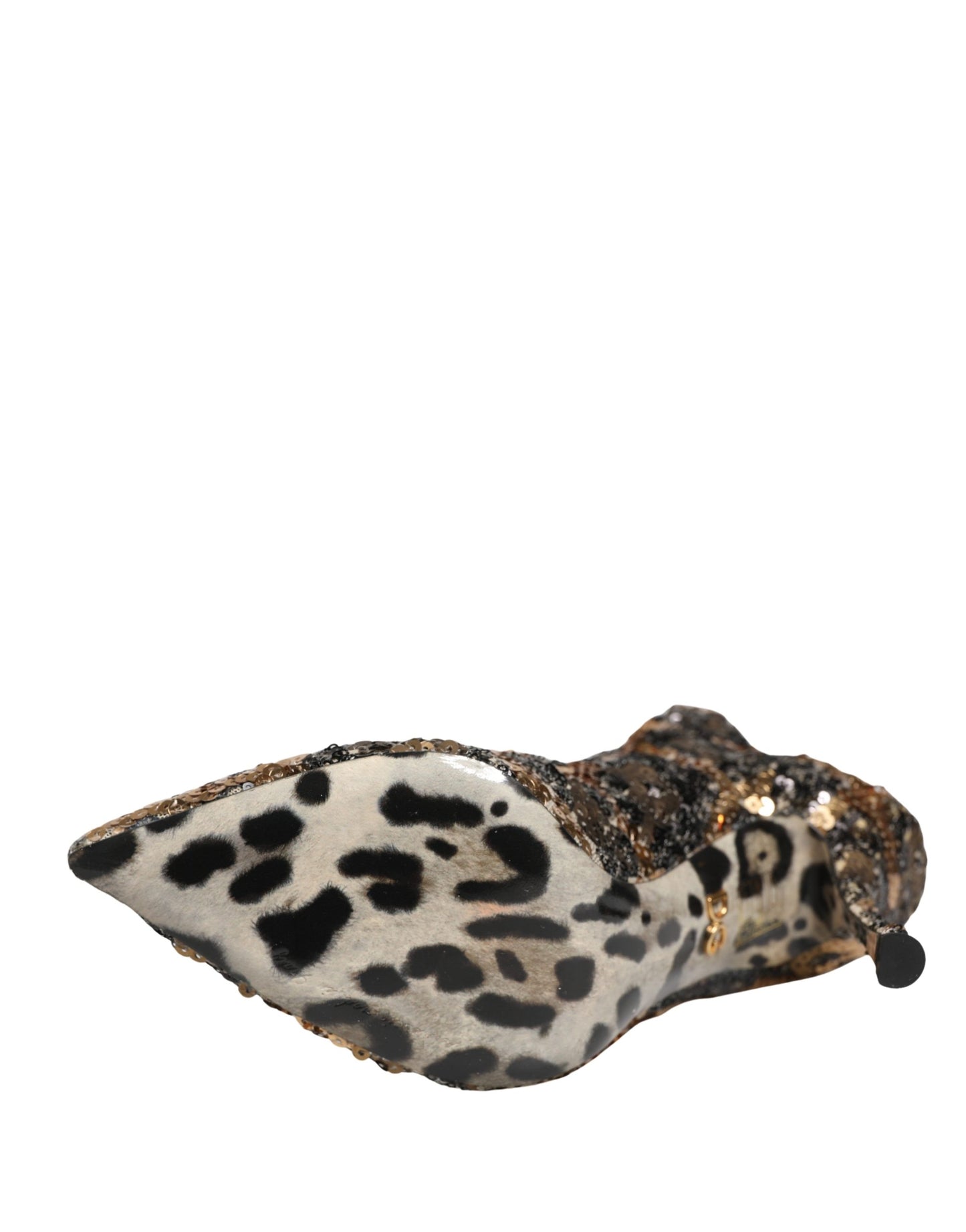 Dolce & Gabbana Gold Leopard Sequin Sock Ankle Boots