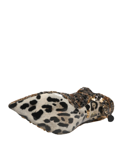 Dolce & Gabbana Gold Leopard Sequin Sock Ankle Boots