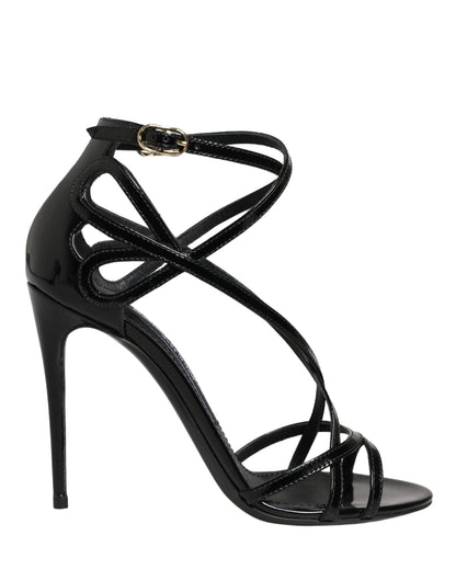 Dolce & Gabbana Black Leather Stiletto Heel Sandals