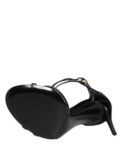 Dolce & Gabbana Black Leather Stiletto Heel Sandals