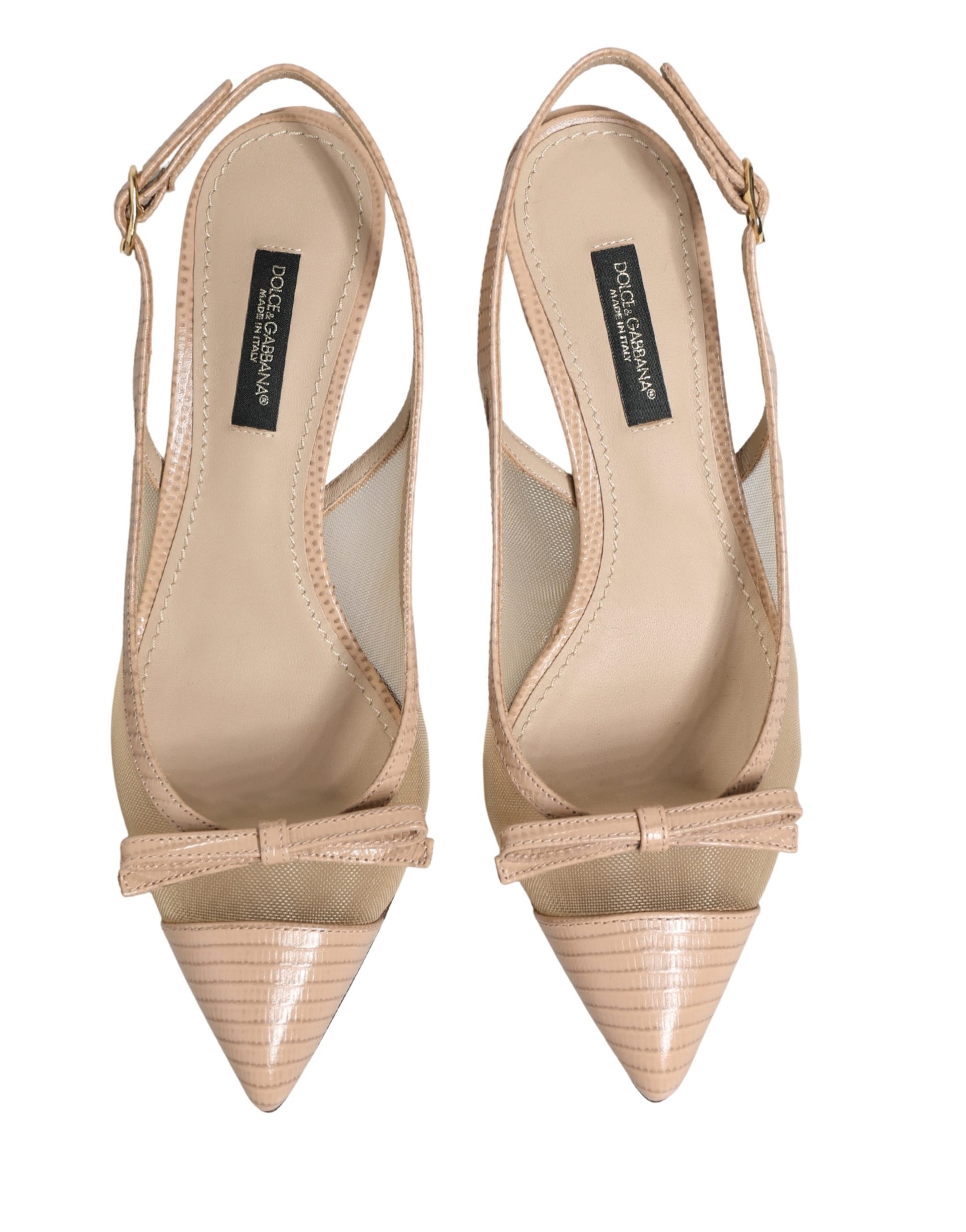 Dolce & Gabbana Beige Lori Mesh Leather Slingback Sandals
