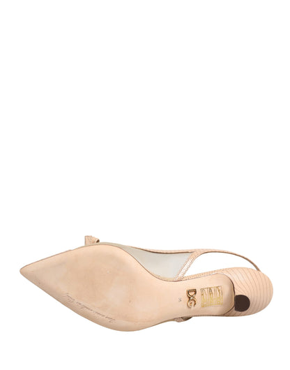 Dolce & Gabbana Beige Lori Mesh Leather Slingback Sandals