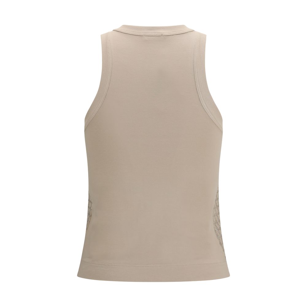 Brunello Cucinelli Beige Cotton T-Shirt with Luminous Embroidery