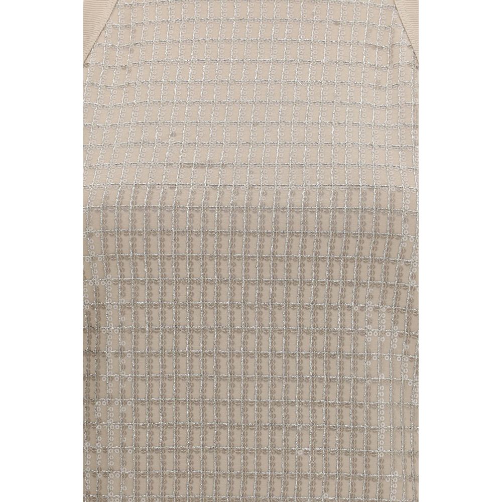 Brunello Cucinelli Beige Cotton T-Shirt with Luminous Embroidery
