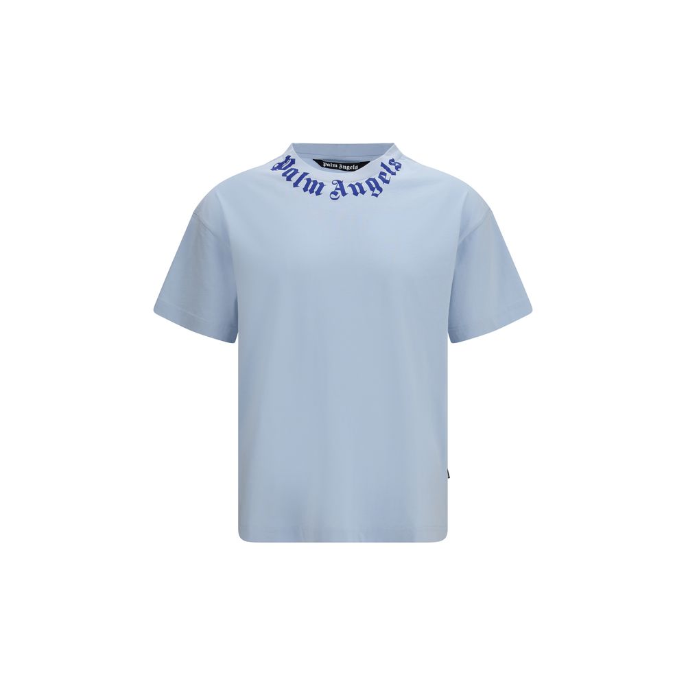 Palm Angels Blue Cotton T-Shirt – Neck Logo Edition