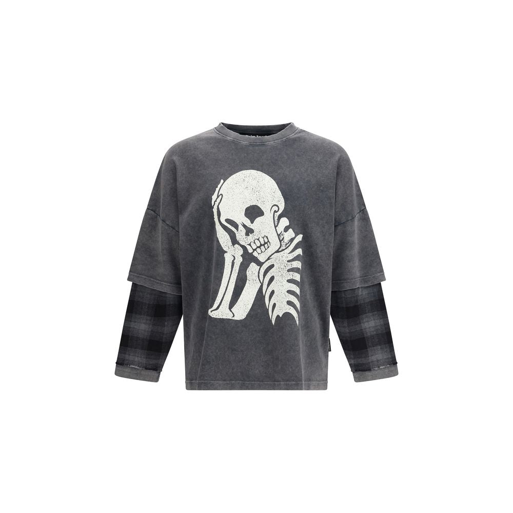 Palm Angels Black Charcoal Skull Double Long-Sleeved Shirt