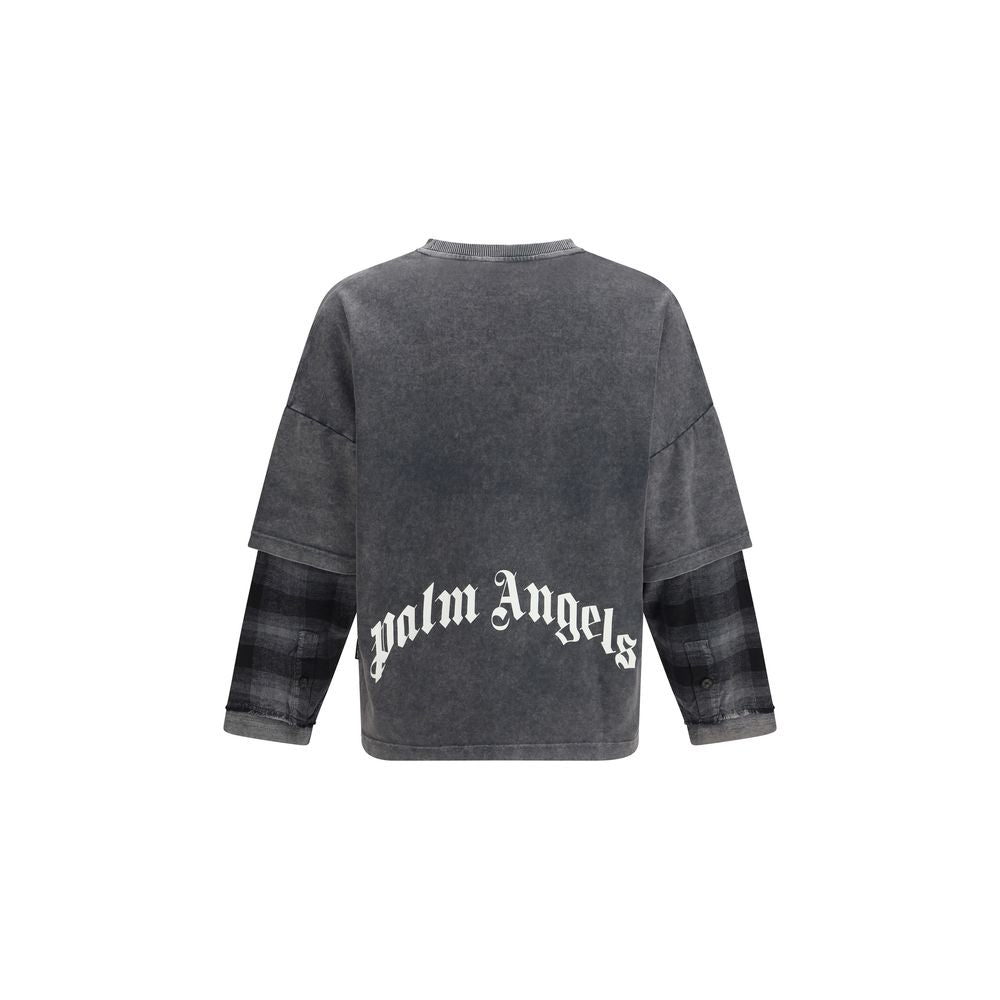 Palm Angels Black Charcoal Skull Double Long-Sleeved Shirt