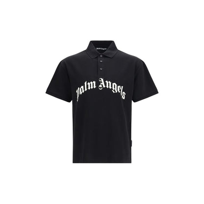 Palm Angels Black Cotton Polo Shirt - Curved Logo Design