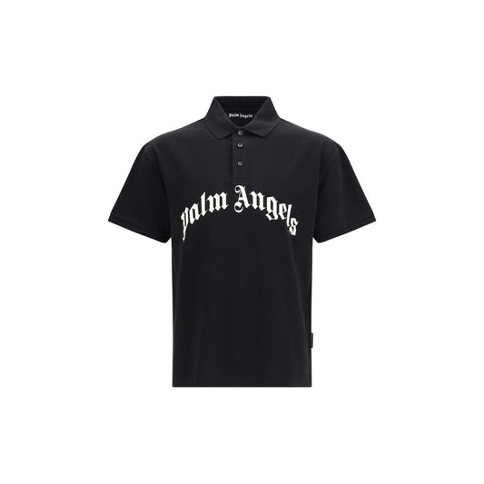 Palm Angels Black Cotton Polo Shirt - Curved Logo Design