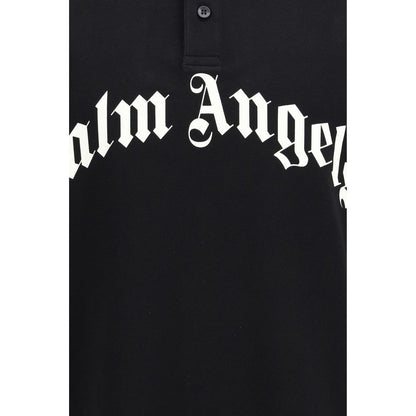 Palm Angels Black Cotton Polo Shirt - Curved Logo Design