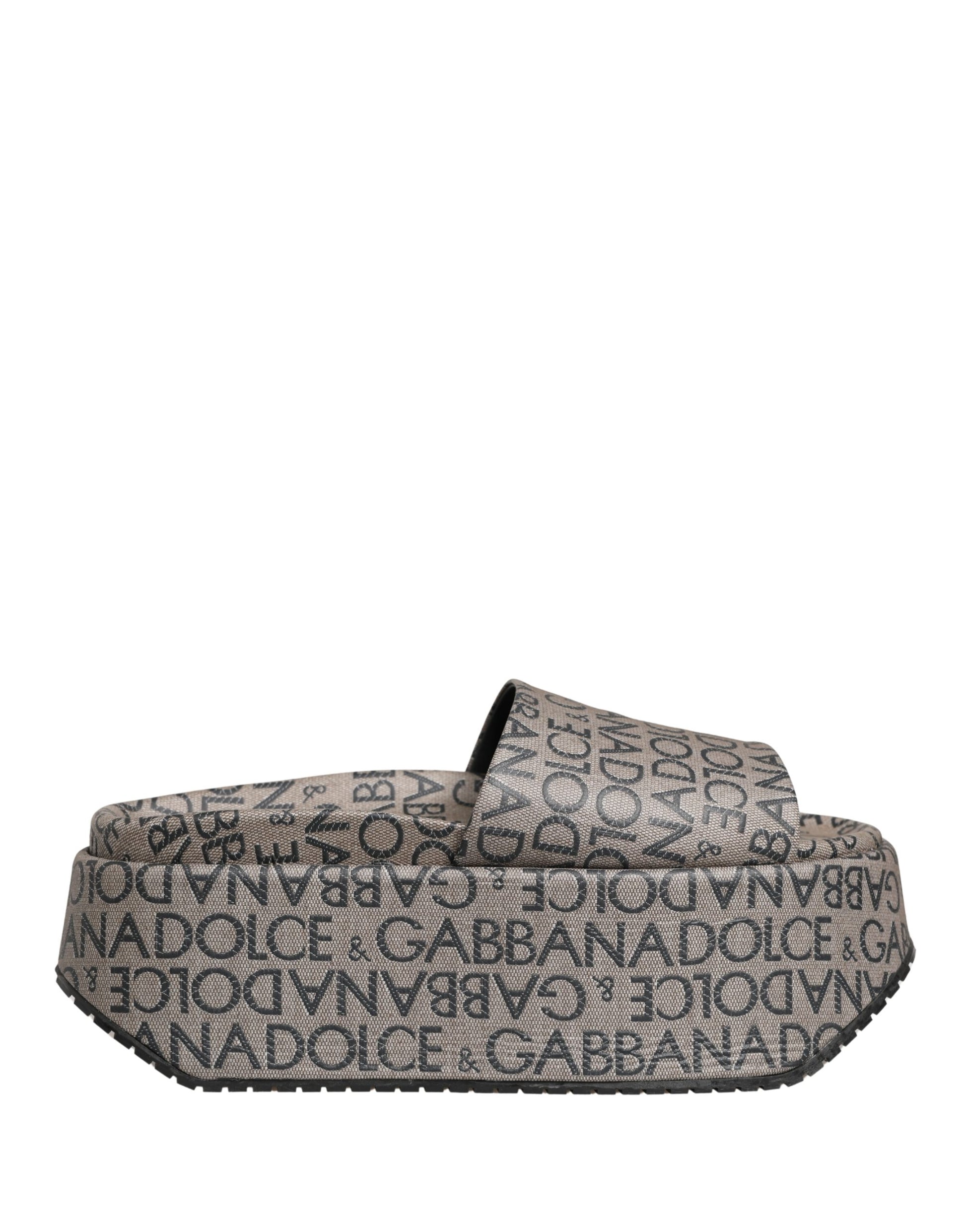 Dolce & Gabbana Gray Leather Monogram Logo Sandals