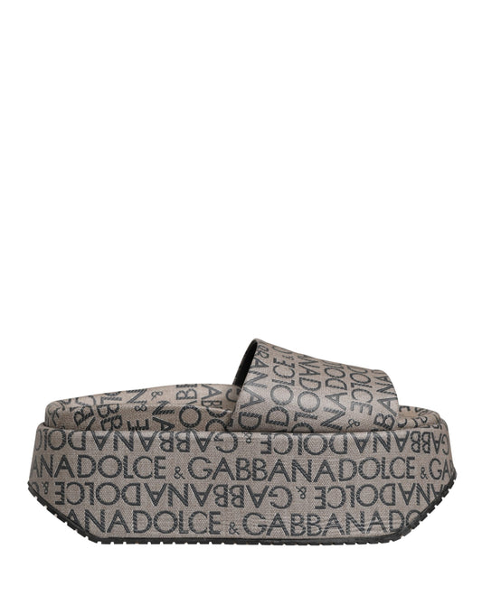 Dolce & Gabbana Gray Leather Monogram Logo Sandals