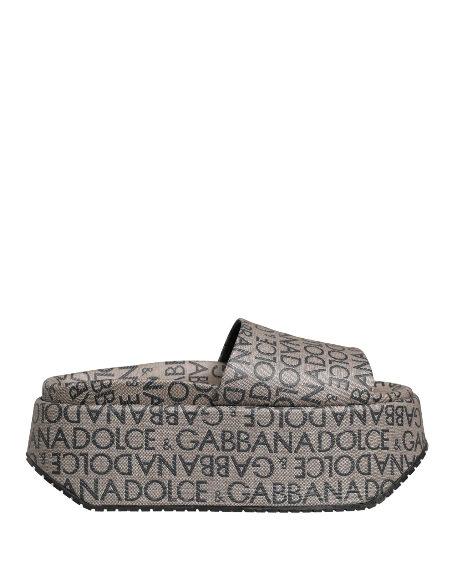 Dolce & Gabbana Gray Leather Monogram Logo Sandals