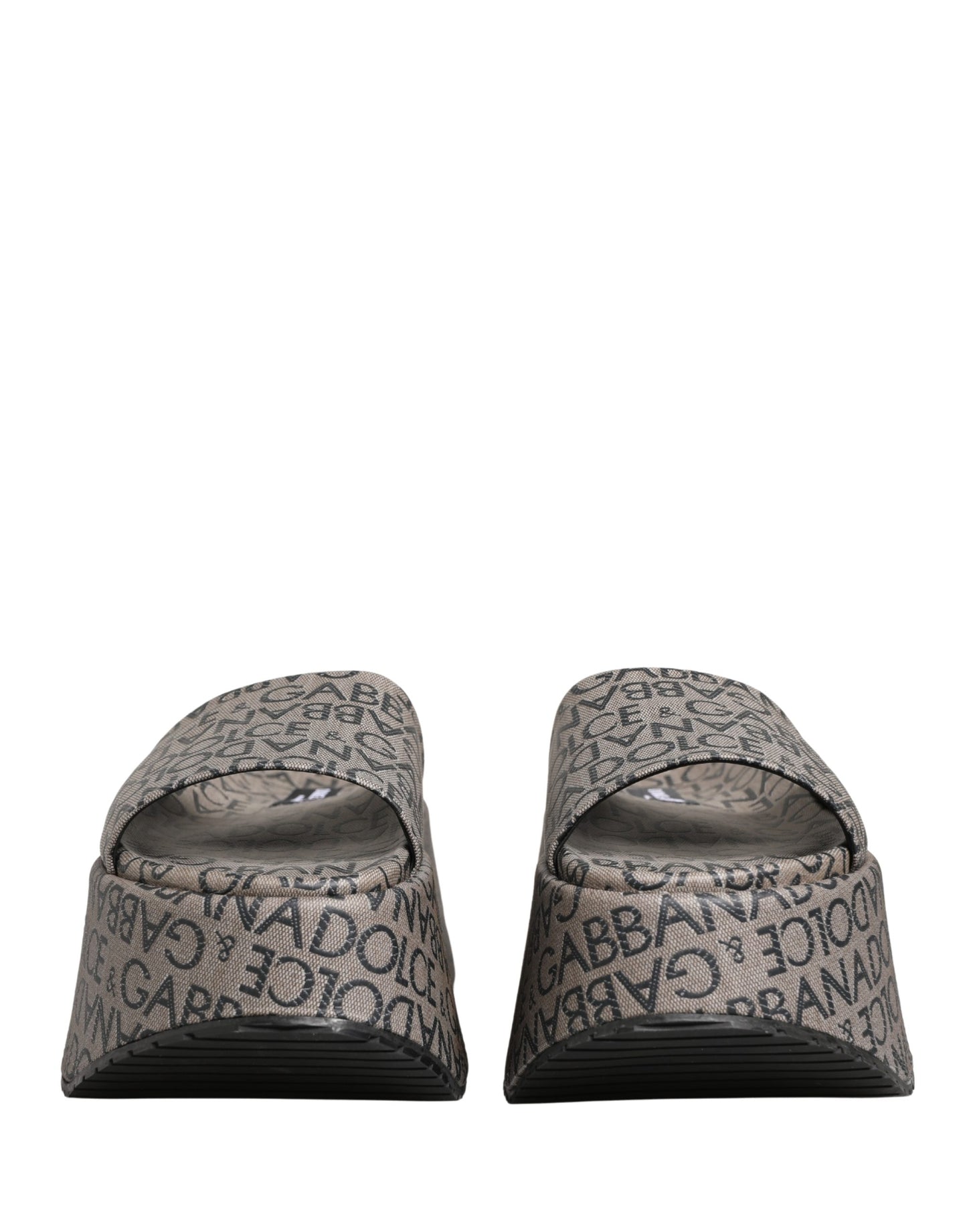 Dolce & Gabbana Gray Leather Monogram Logo Sandals
