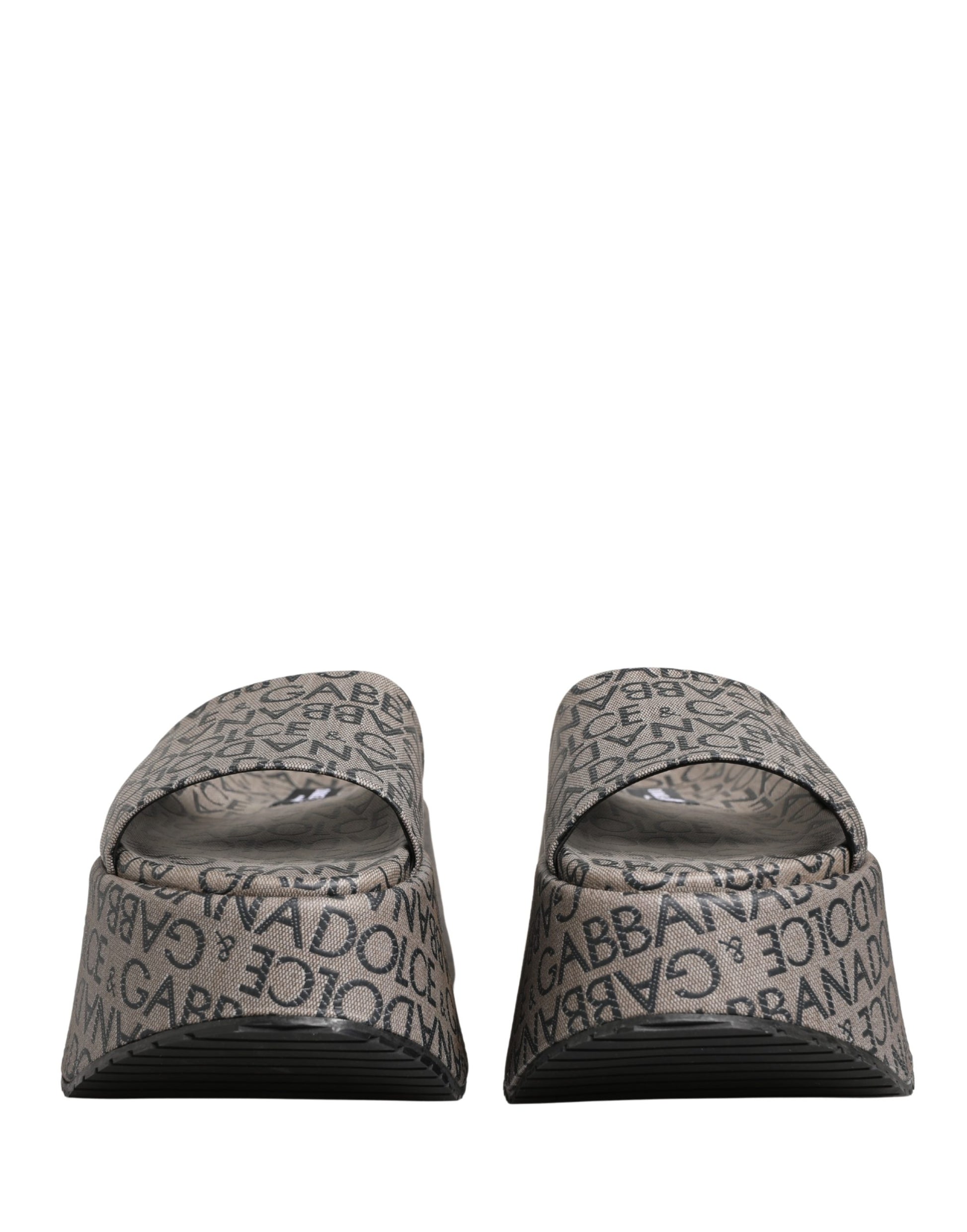 Dolce & Gabbana Gray Leather Monogram Logo Sandals