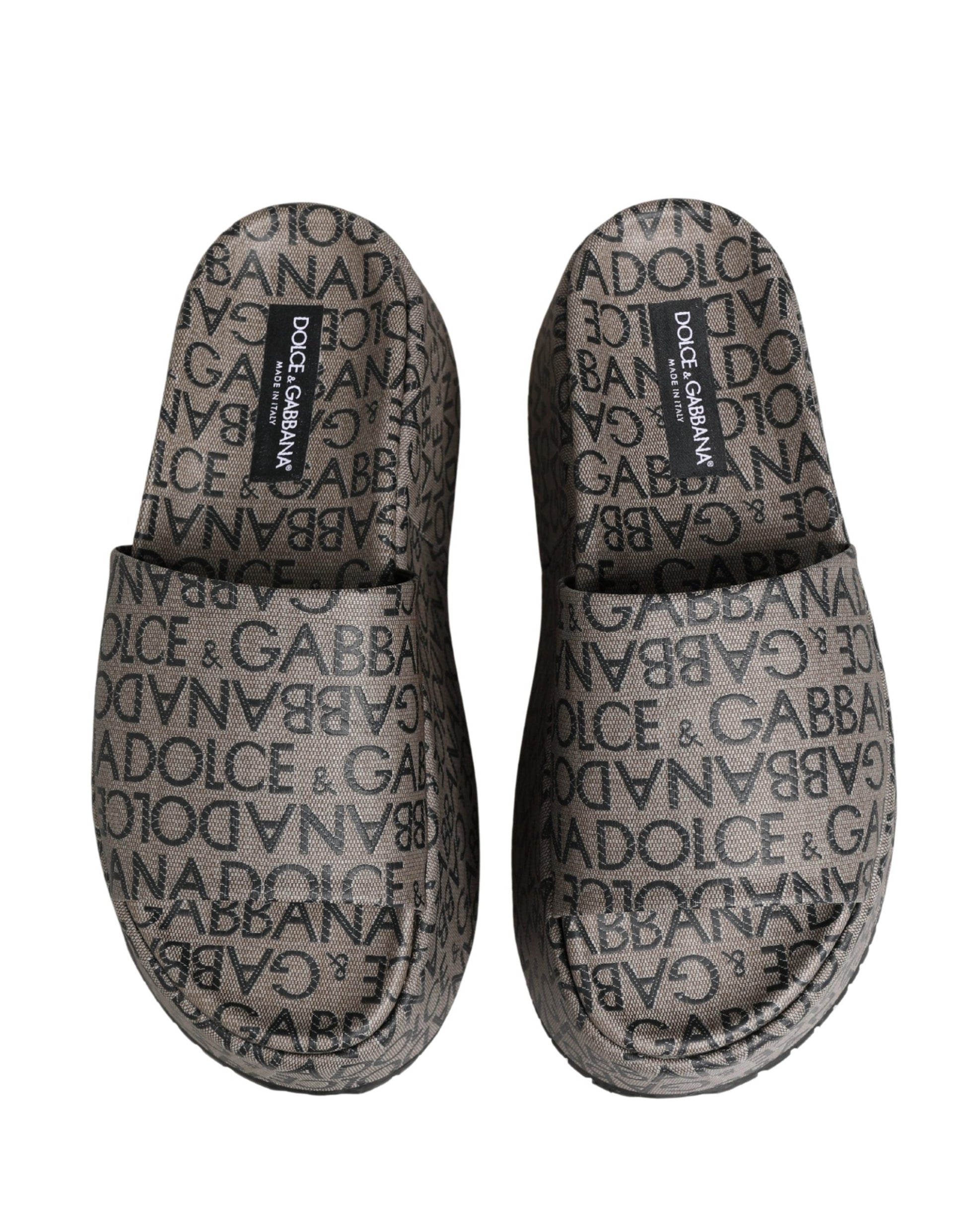 Dolce & Gabbana Gray Leather Monogram Logo Sandals