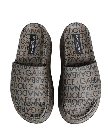 Dolce & Gabbana Gray Leather Monogram Logo Sandals