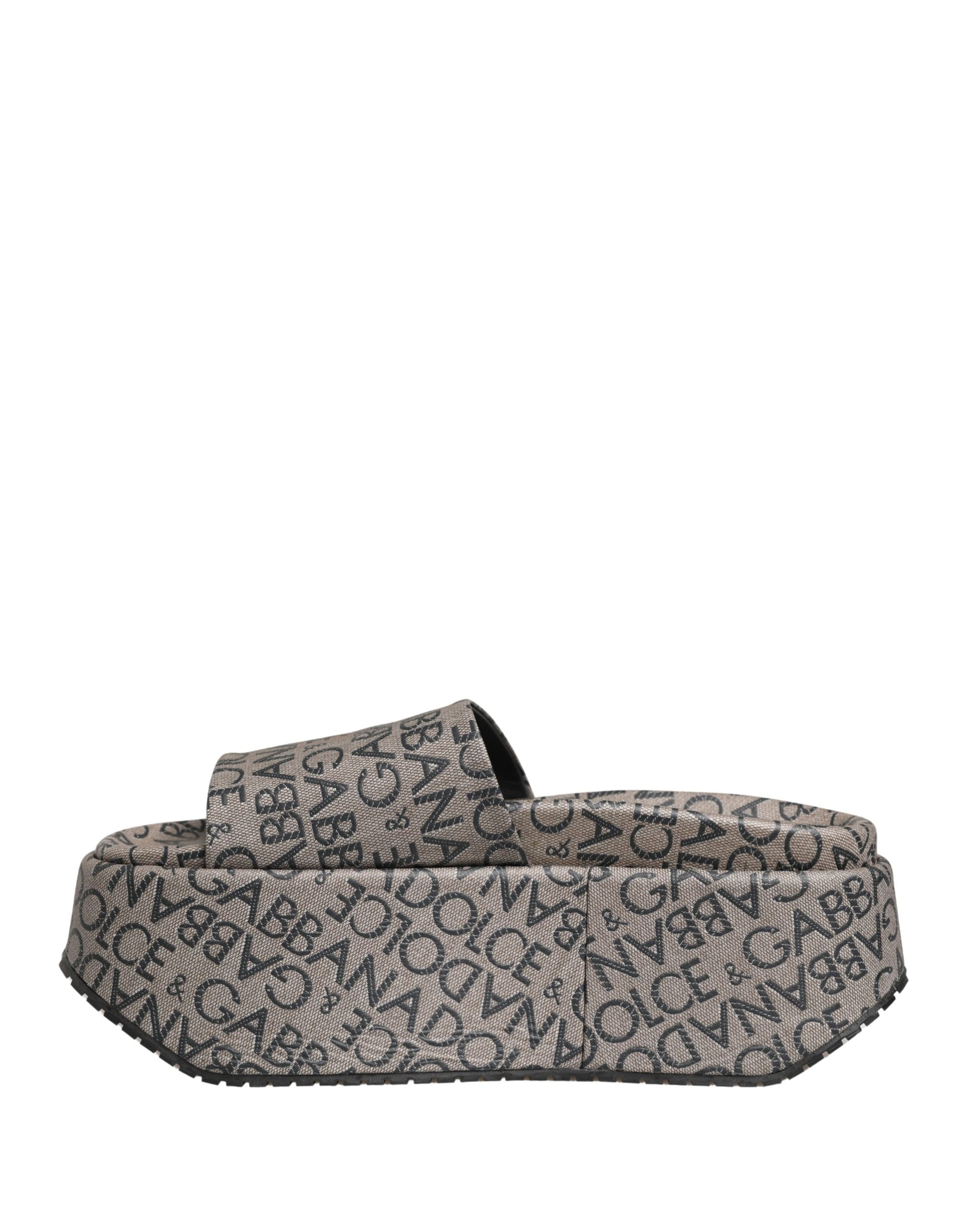 Dolce & Gabbana Gray Leather Monogram Logo Sandals