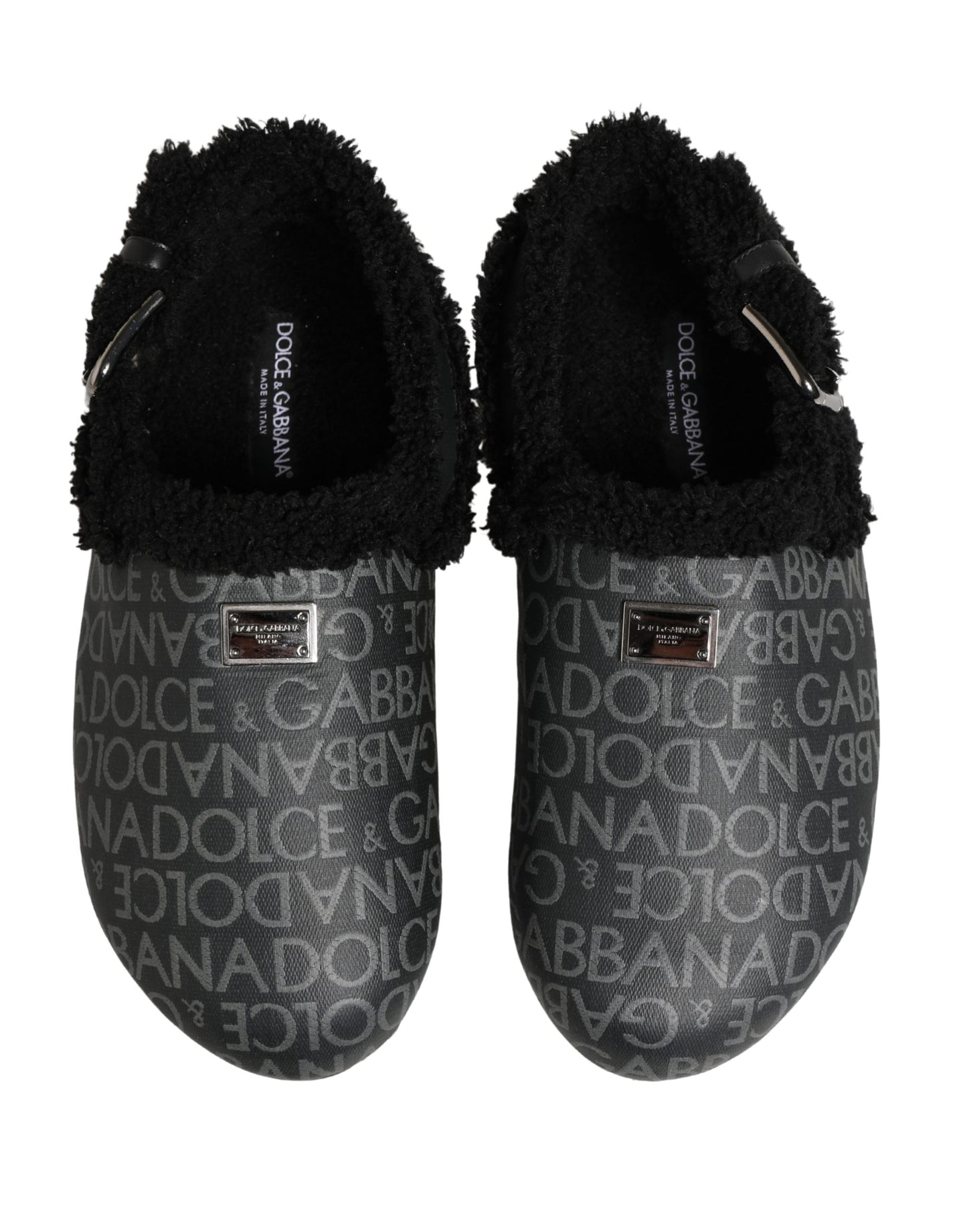 Dolce & Gabbana Gray Faux Fur Jacquard Mules Sandals
