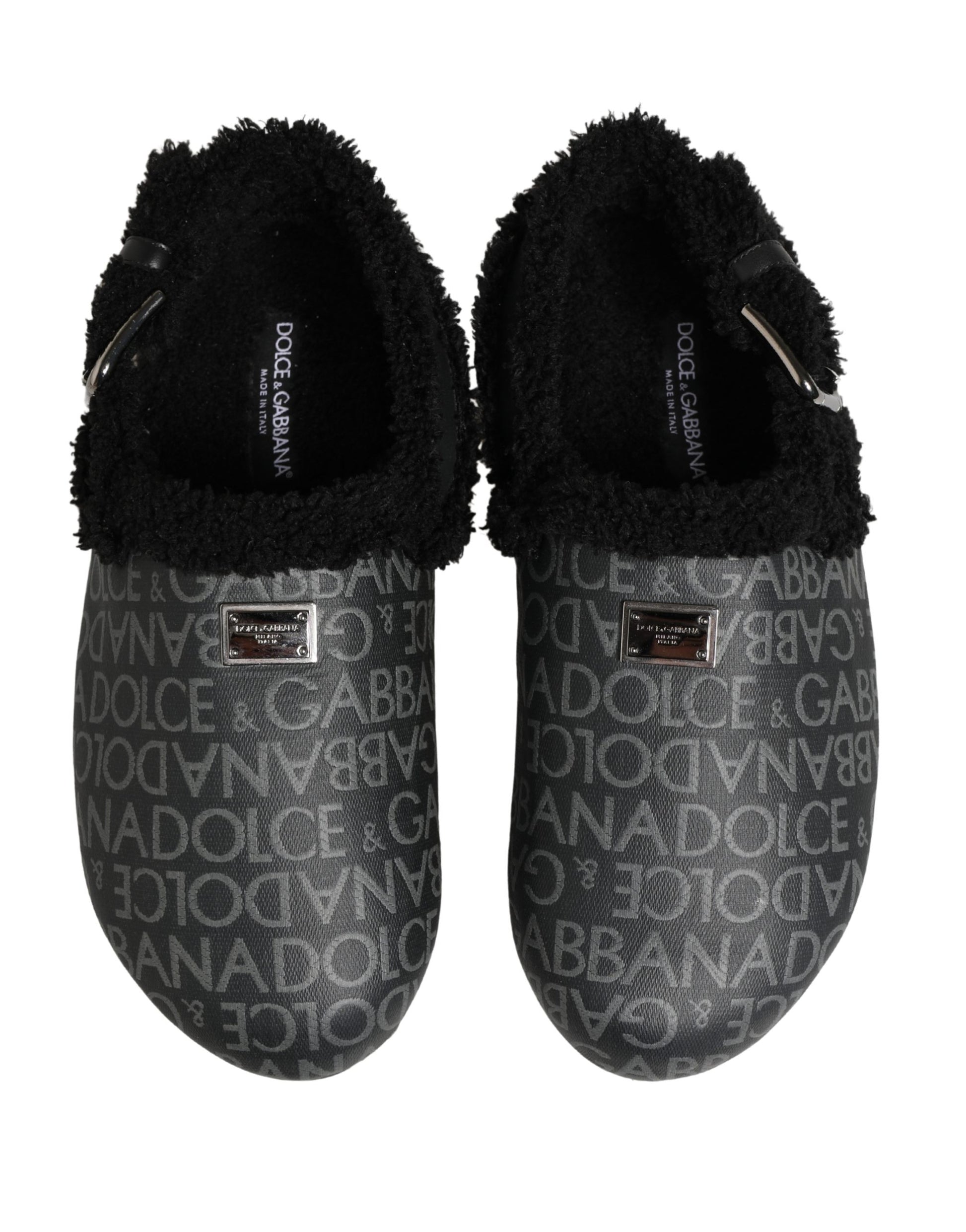 Dolce & Gabbana Gray Faux Fur Jacquard Mules Sandals