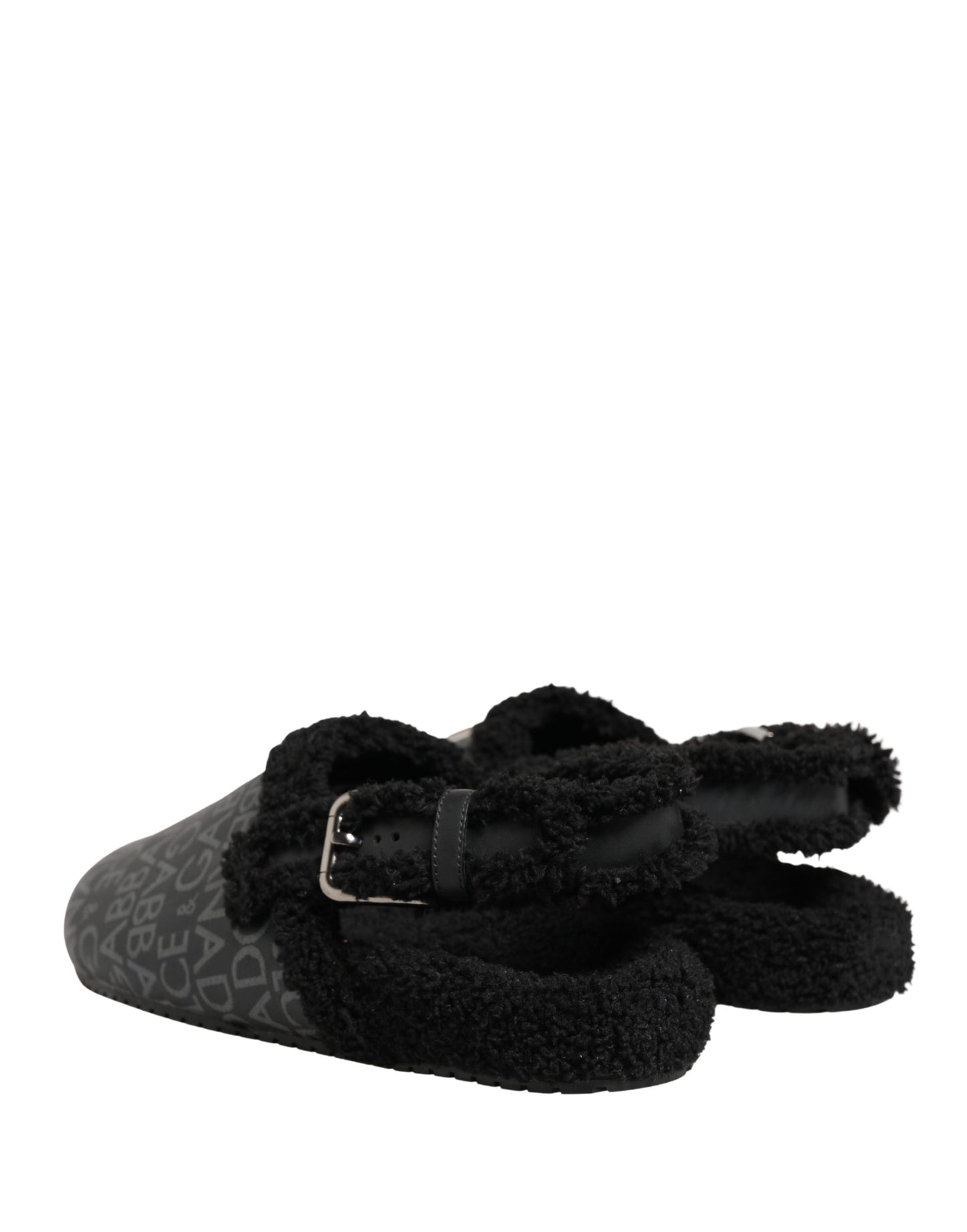 Dolce & Gabbana Gray Faux Fur Jacquard Mules Sandals