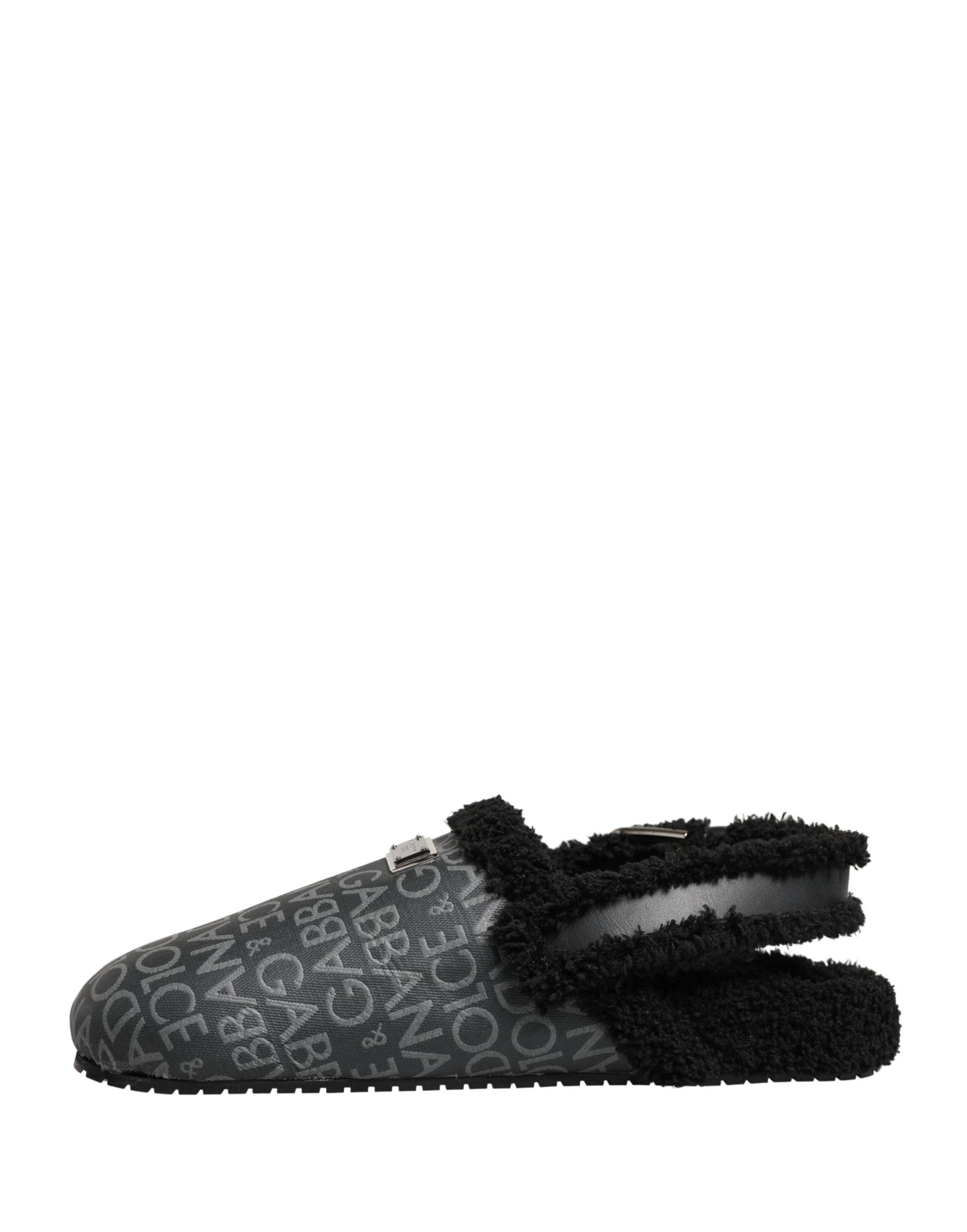 Dolce & Gabbana Gray Faux Fur Jacquard Mules Sandals