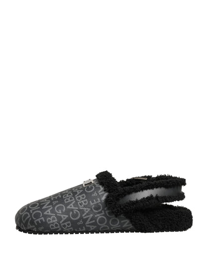Dolce & Gabbana Gray Faux Fur Jacquard Mules Sandals