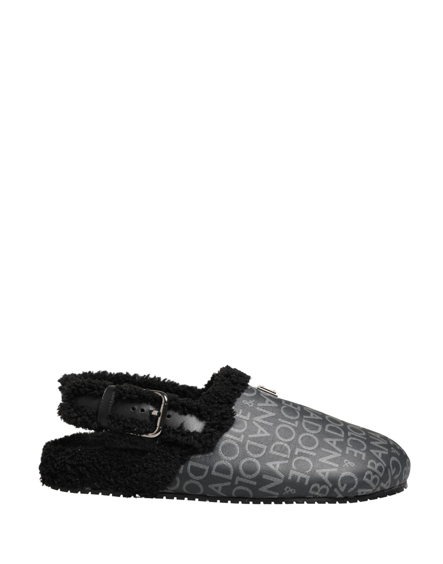 Dolce & Gabbana Gray Faux Fur Jacquard Mules Sandals