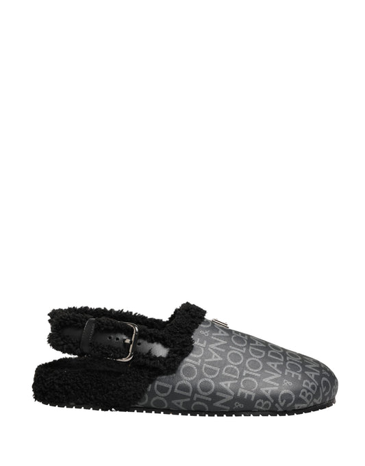 Dolce & Gabbana Gray Faux Fur Jacquard Mules Sandals